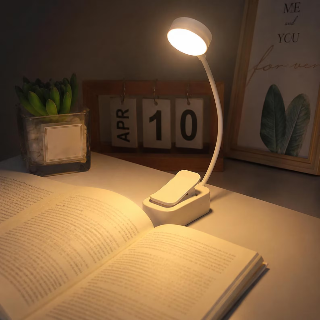 Flexible Clip‑On Mini LED Book Light Rechargeable Reading Lamp With 3 Light Modes